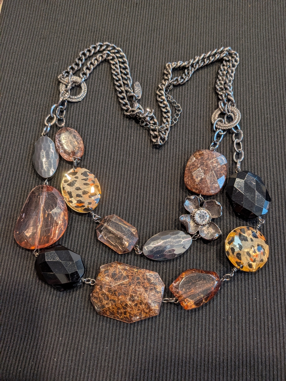 Vintage Signed NY Lucite Glass Faceted Jeweled Beads Necklace 24"
